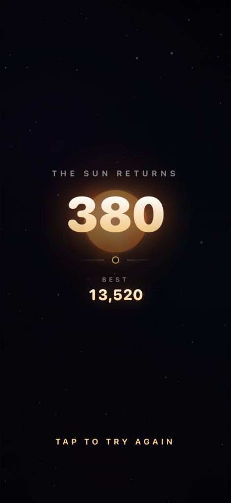 Game over screen — the sun returns